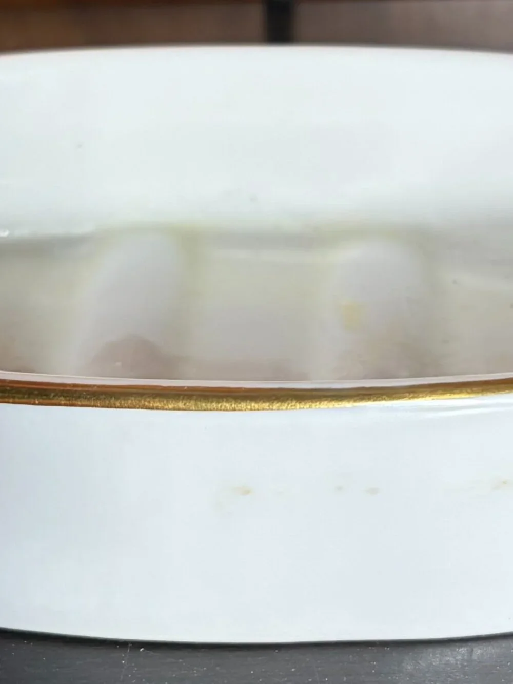 Vintage Porcelain Bar Soap Dish White w/ Gold Rim - Unmarked - GUC
